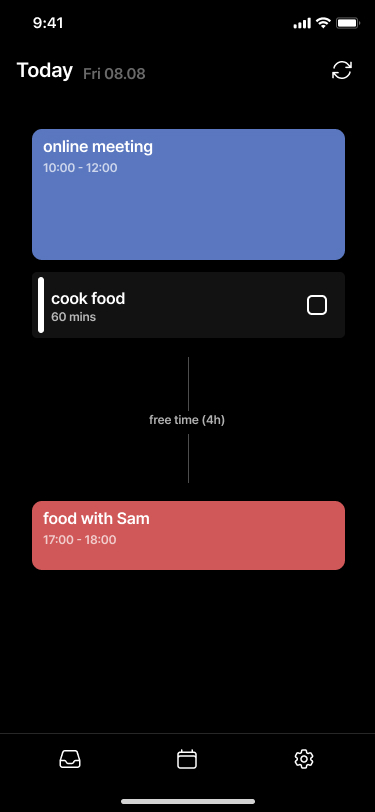 App main screen showing Today view and scheduled tasks
